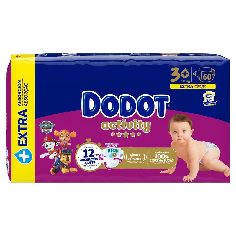 Dodot Activity Size 3 Extra Jumbo (7-11Kg), 60 Nappies