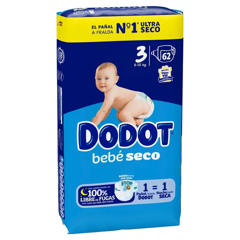 Dodot Baby Dry Nappy Size 3 (6-10 kg) -62 Units