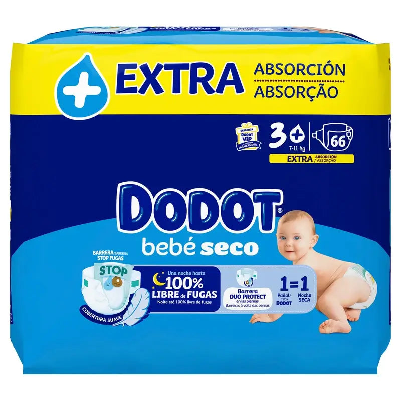 Dodot Baby Dry Size 3+ (7-11 Kg), 66 Nappies