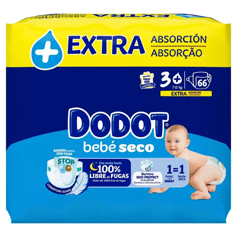 Dodot Baby Dry Size 3+ (7-11 Kg), 66 Nappies