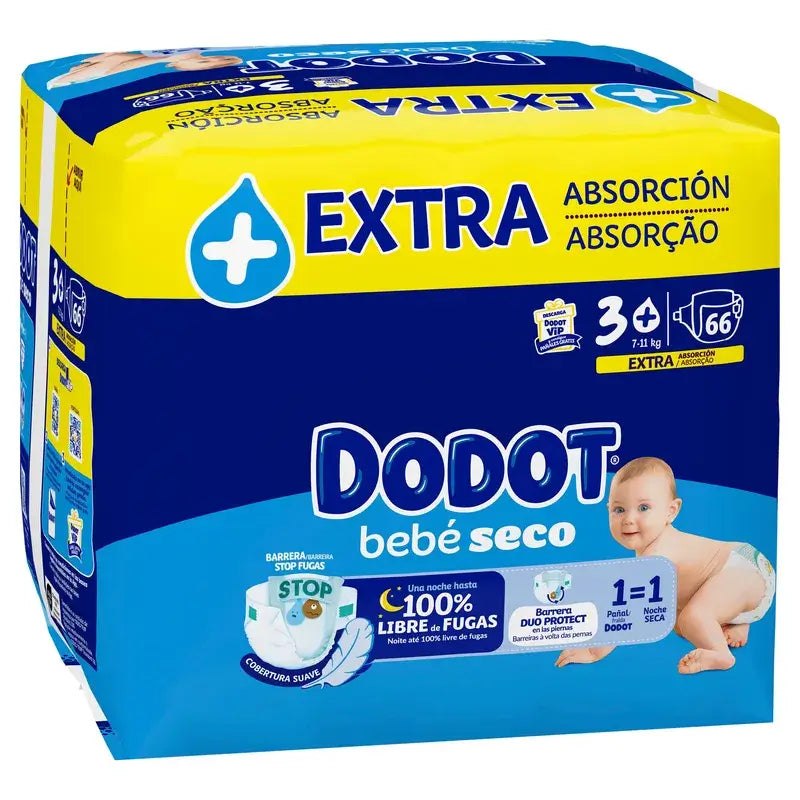 Dodot Baby Dry Size 3+ (7-11 Kg), 66 Nappies