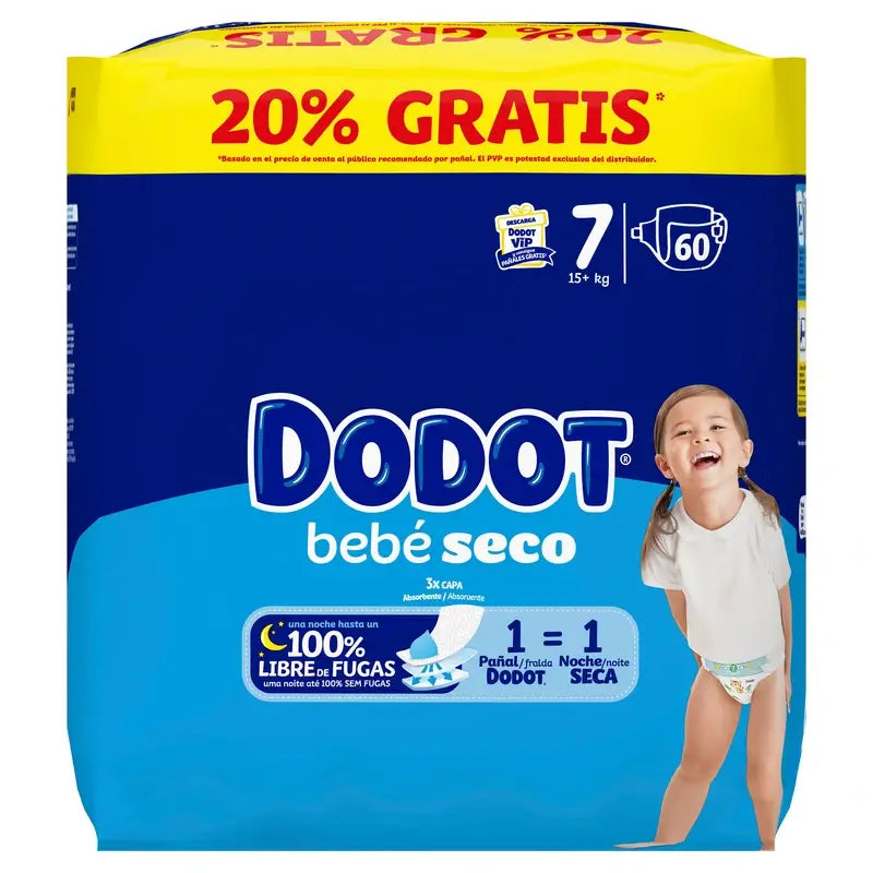 Dodot Baby Dry Size 7, 15Kg+, 60 Nappies