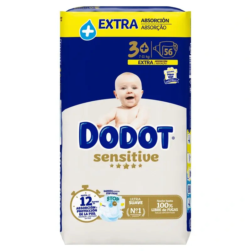 Dodot Sensitive Extra Jumbo Size 3+, 56 Nappies