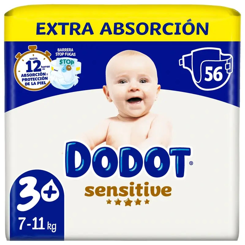 Dodot Sensitive Extra Jumbo Size 3+, 56 Nappies
