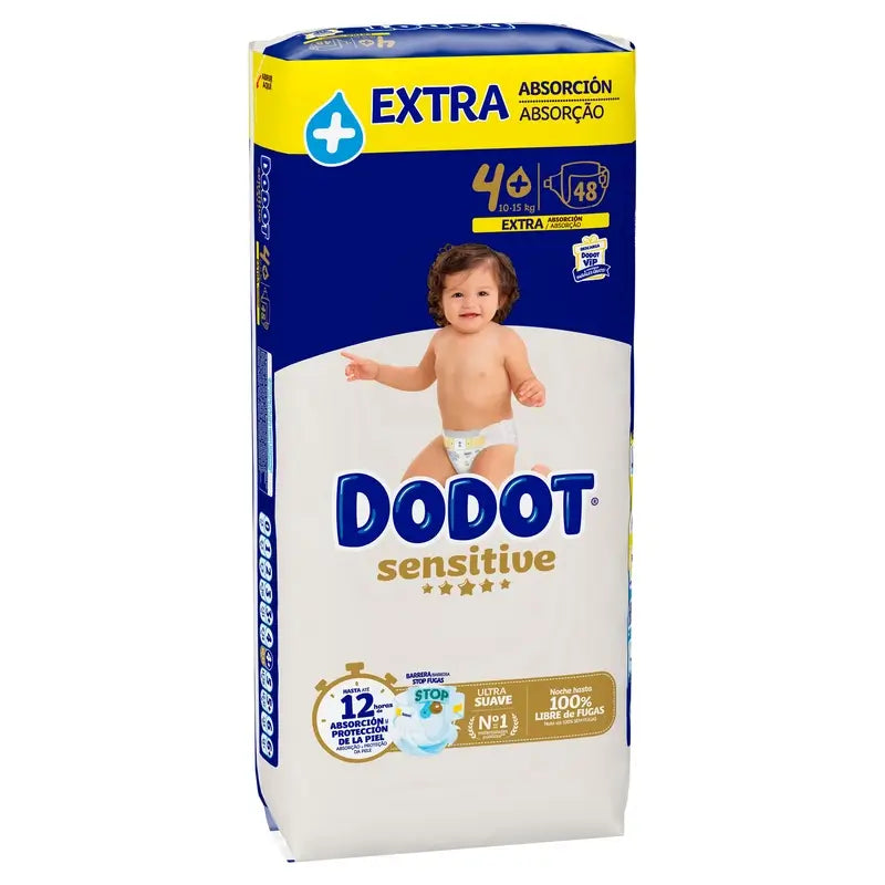 Dodot Sensitive Nappies Extra Absorbency 10-15 kg Size 4+, 48 Pcs.