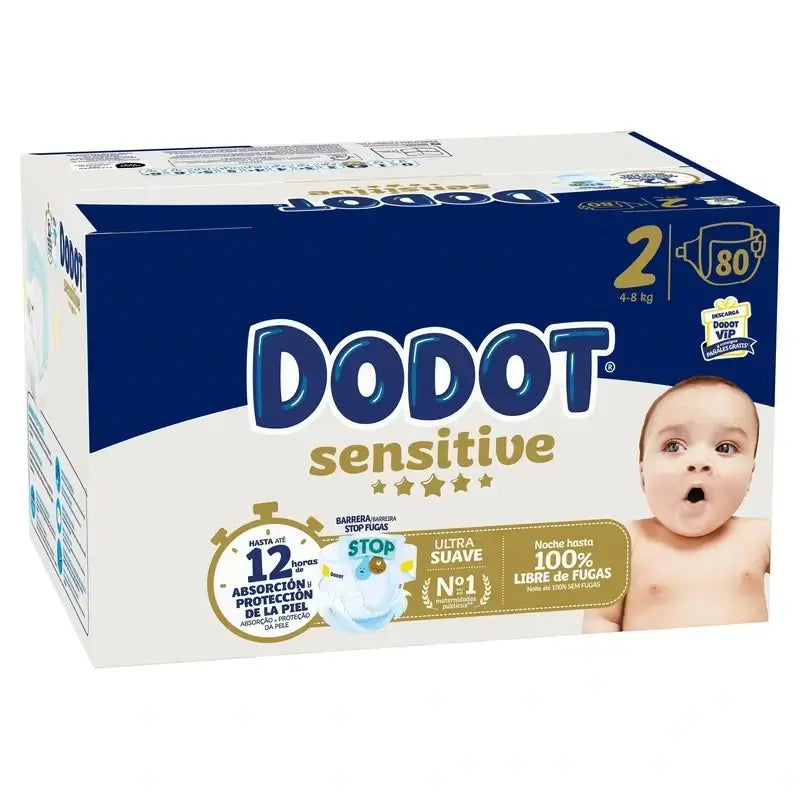 Dodot Sensitive Size 2, 2 x 80 Nappies + Pure Aqua Baby Wipes, 288 pcs.