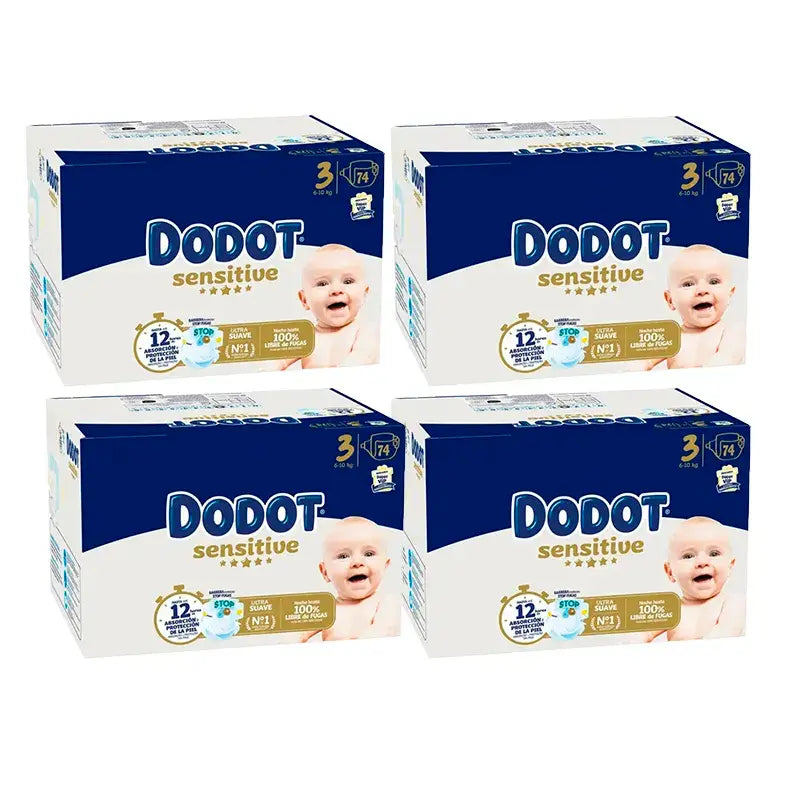 Dodot Sensitive Size 3 Box, 4 x 74 Nappies