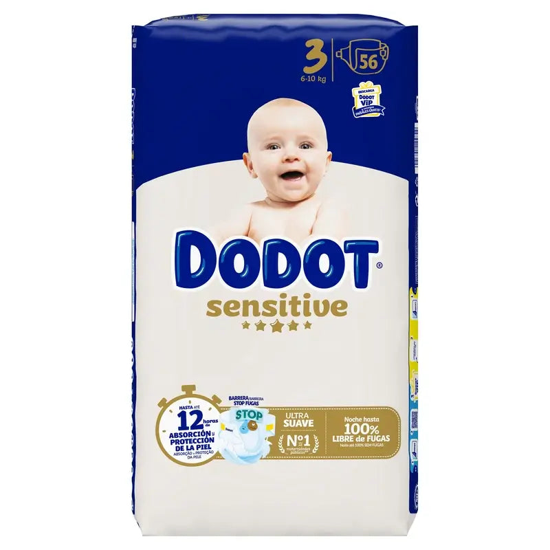 Dodot Sensitive Size 3 (6-10 Kg), 56 Nappies