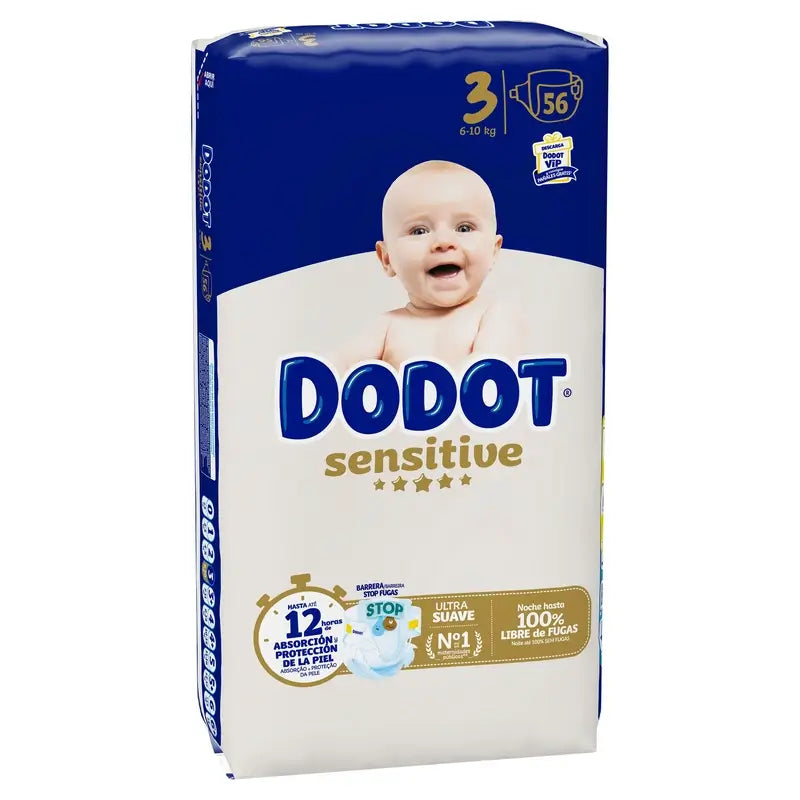Dodot Sensitive Size 3 (6-10 Kg), 56 Nappies