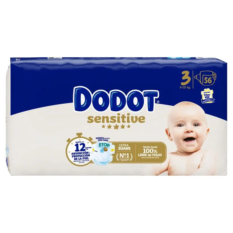 Dodot Sensitive Size 3 (6-10 Kg), 56 Nappies