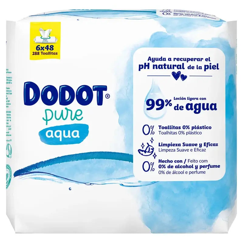 Dodot Dodot Aqua Plastic Free Wipes Box 6x48 (288 Units)