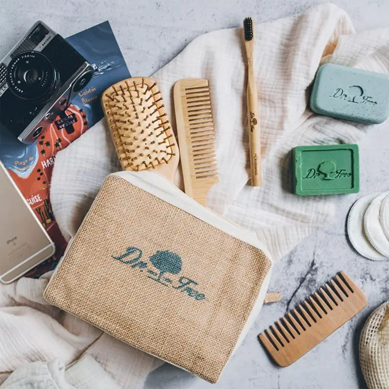 Dr. Tree Toilet Bag Travel Kit Shampoo Solid Gel + Toothbrush Bamboo