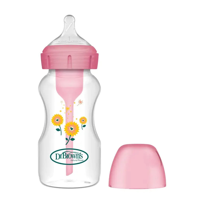 Dr.Brown's Wide Mouth Baby Bottle Pink Flowers Pp Options+ , 270 ml