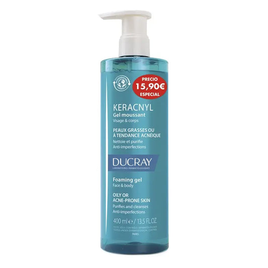 Ducray Keracnyl Cleansing Gel Oily or Acne-prone Skin, 400 ml