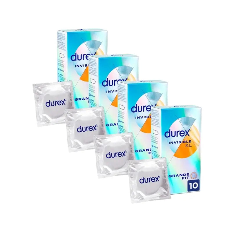 Durex Invisible Xl Ultra Thin, 10 Size Xl Condoms, Pack Of 4