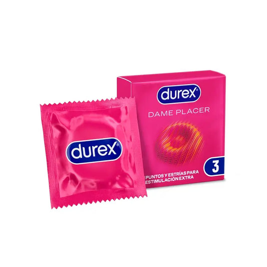 Durex Condoms Give Me Pleasure, with Dots and Ribbing for Extra Stimulation, 3 Condoms