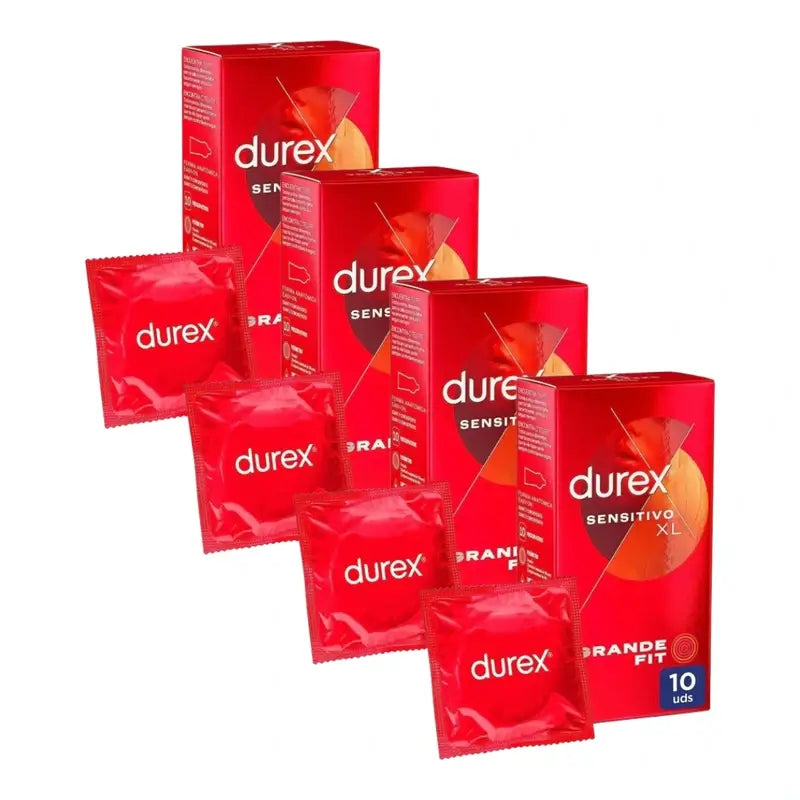 Durex Sensitive Condoms Soft Sensitive For Increased Sensitivity Size Xl 10 Pcs, Pack Of 4