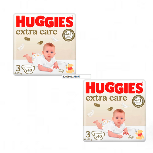Pack 2 x Huggies Extra Care Newborn Baby Nappy Size 3 (5-9KG), 80 Pcs.