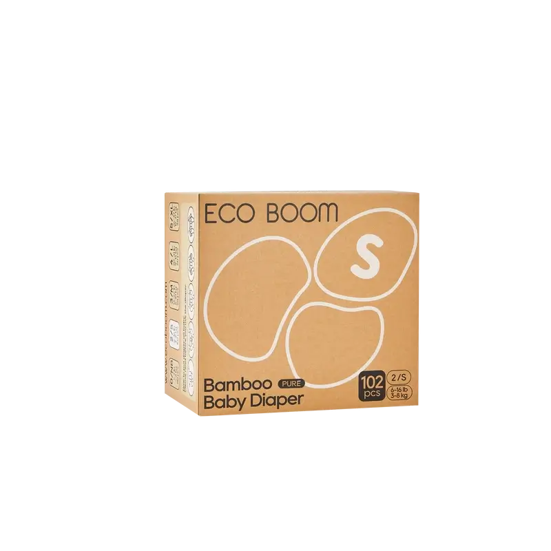 ECO BOOM PURE 100% natural bamboo nappies - Size 2/S (3-8 kg) - 102 pcs.