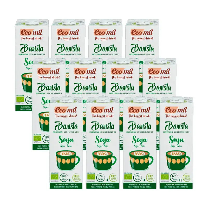 Ecomil Veggie Drinks Organic Soya Bean Barista, Pack 12 x 1 litre