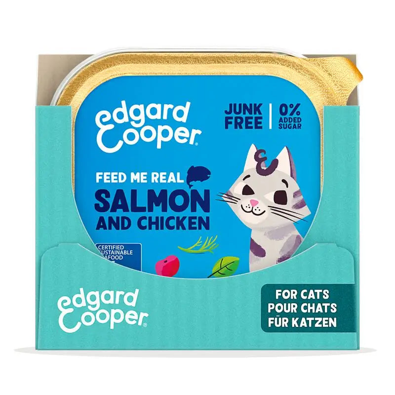 Edgar & Cooper Comida Húmeda Para Gatos 16x85g Adult Salmón Con Acreditación Msc Y Pollo De Corral, Arándanos, Albahaca Y Eneldo