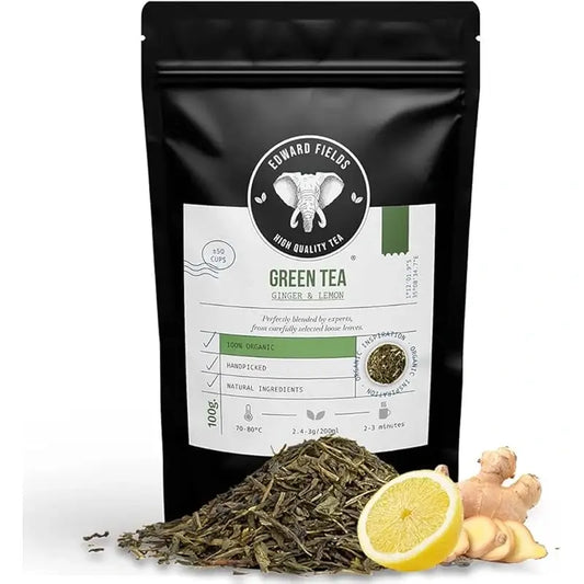 Edward Fields Tea Organic Green Tea in Bulk with Ginger & Lemon, 100 gm