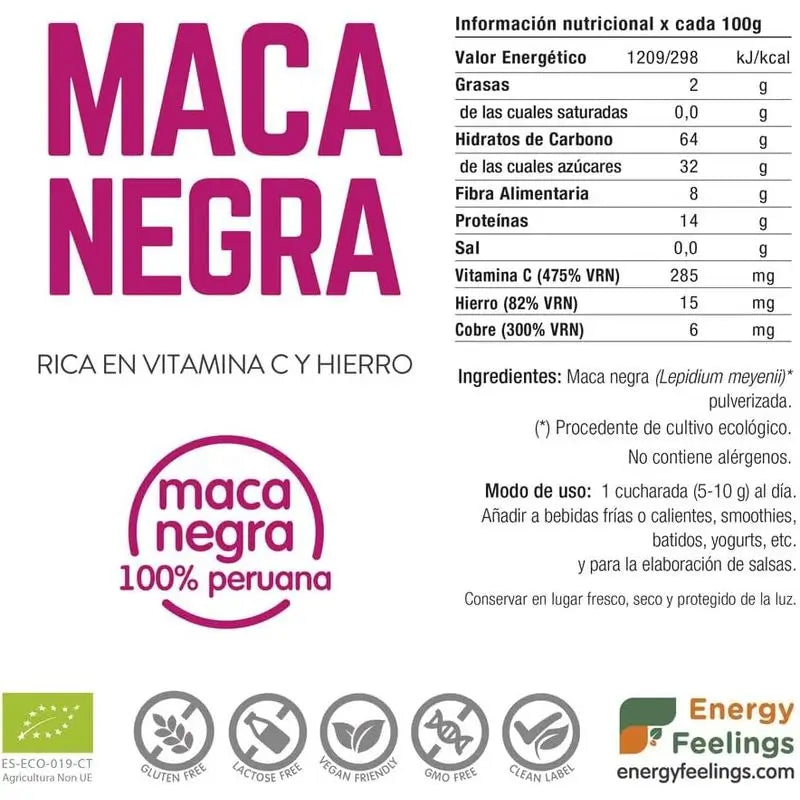 Energy Feelings Black Maca Powder 200Gr. Eco Vegan Sg