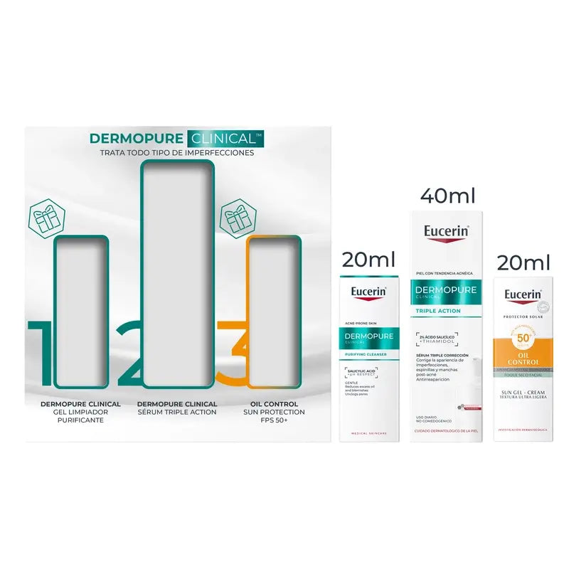 Eucerin Pack Oily Skin Dermopure Serum, 40 Ml + Mini Cleansing Gel 20 Ml + Mini Sunscreen 20 Ml