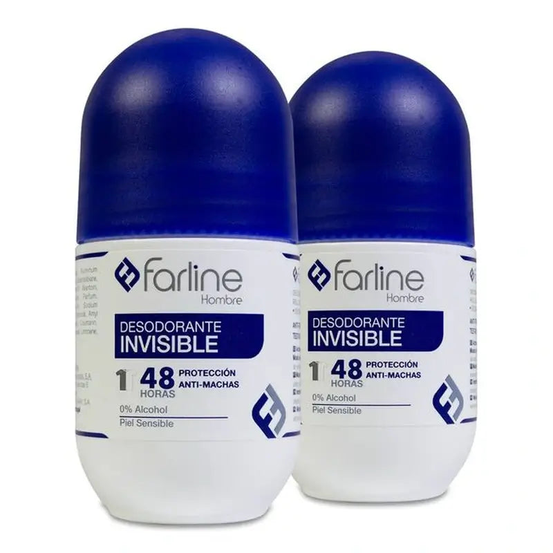 Farline Men's Invisible Deodorant Roll - On, Pach 2 X 50 Ml