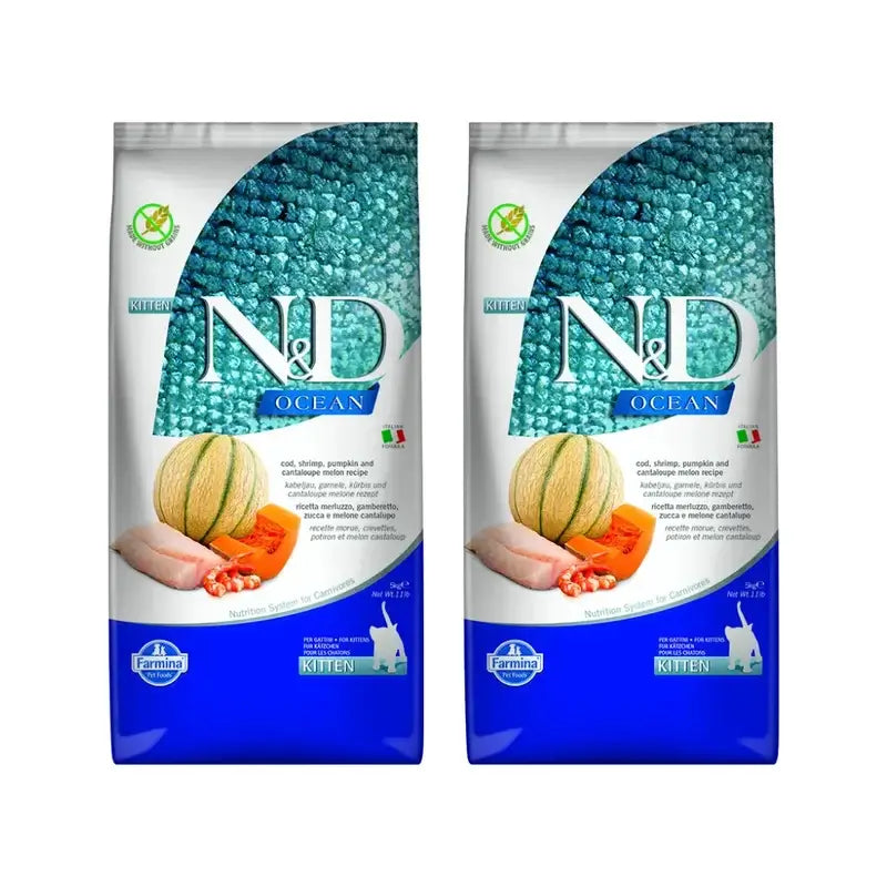 Farmina N&D Cat Kitten Ocean Codfish Pumpkin 5Kg, Kitten Food, Pack Of 2