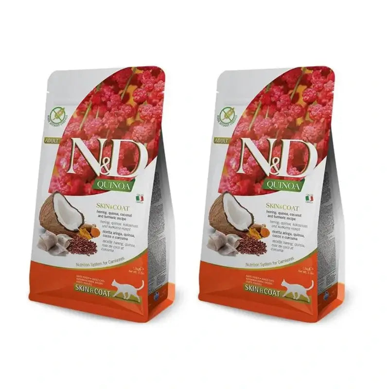 Farmina N&D Cat Quinoa Skin Coat Herring 5Kg, Cat Food, Pack Of 2