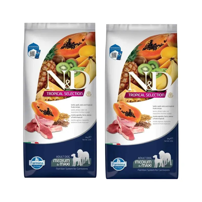 Farmina N&D Dog Tropical Selection Med Maxi Lamb 10Kg, Pack Of 2