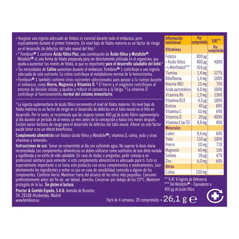 Femibion 1 First Trimester Pregnancy, Weeks 1-12, Folic Acid Plus, 2X28 Tablets