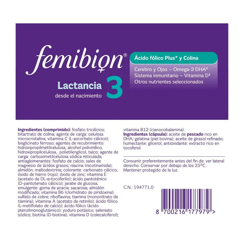 Femibion 3 Lactation Pregnancy with Folic Acid and Vitamins, 2 x 28 Tablets