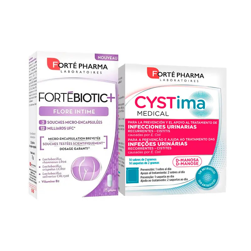 Forté Pharma Intimate Pack Cystima Medical 14 sachets + Fortébiotic+ Flora Íntima 15 capsules
