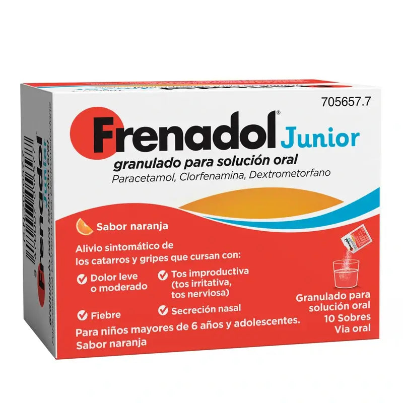 Frenadol Junior Flu Relief, Symptomatic Relief of Colds and Flus, Children, Orange Flavour, Oral Use, 10 Sachets