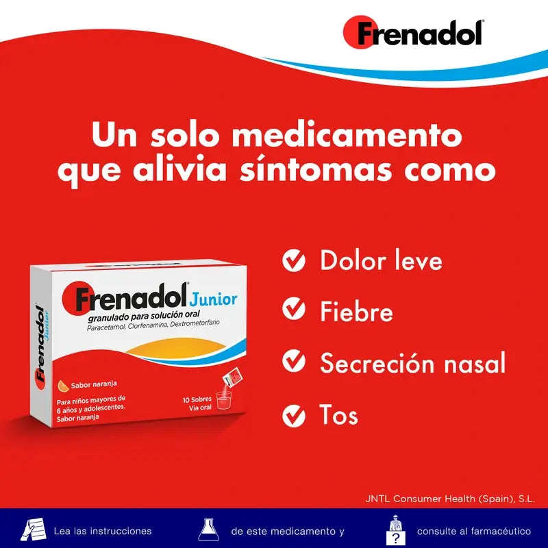 Frenadol Junior Flu Relief for Children, Orange Flavour, Oral Use, 10 sachets