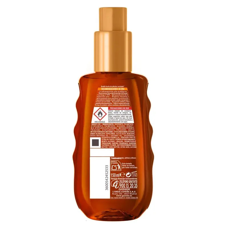 Garnier Delial Protective Tanning Oil Spf 20. Optimum Tanning, Satin Finish, Water Resistant, Non-Sticky 150Ml