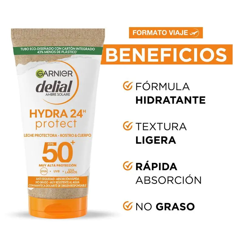 Garnier Delial Delial Protective Milk Spf 50+ Hydra 24 Protect, Water Resistant & Moisturising Formula With Shea Butter