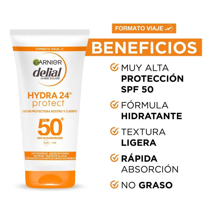 Garnier Delial Delial Protective Milk Spf 50+ Hydra 24 Protect, Water Resistant & Moisturising Formula With Shea Butter