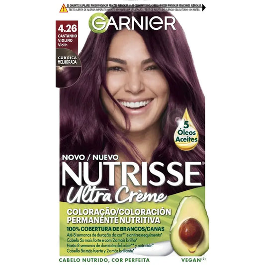 Garnier Nutrisse Grey Hair Coverage With Nourishing Mask Shade 4.26 Brown Violin , 160 ml