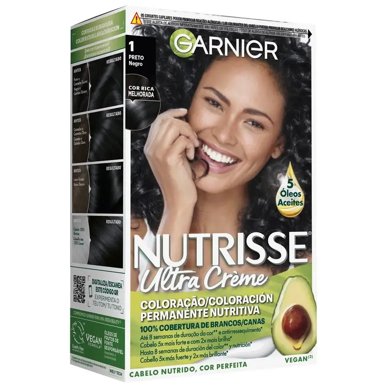 Garnier Nutrisse Nutritive Permanent Nourishing Colour Shade 1 Black , 160 ml