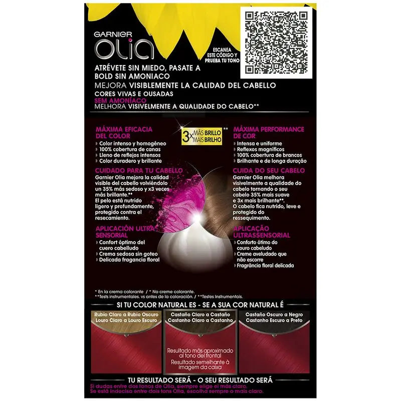 Garnier Olia Permanent Colouring Ammonia Free, Pleasant Smelling With Natural Floral Oils - Bold Deep Red 6.60