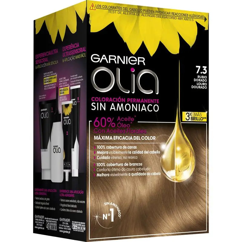 Garnier Olia Permanent Colouring Ammonia Free, Pleasant Smelling With Natural Floral Oils - Golden Blonde 7.3
