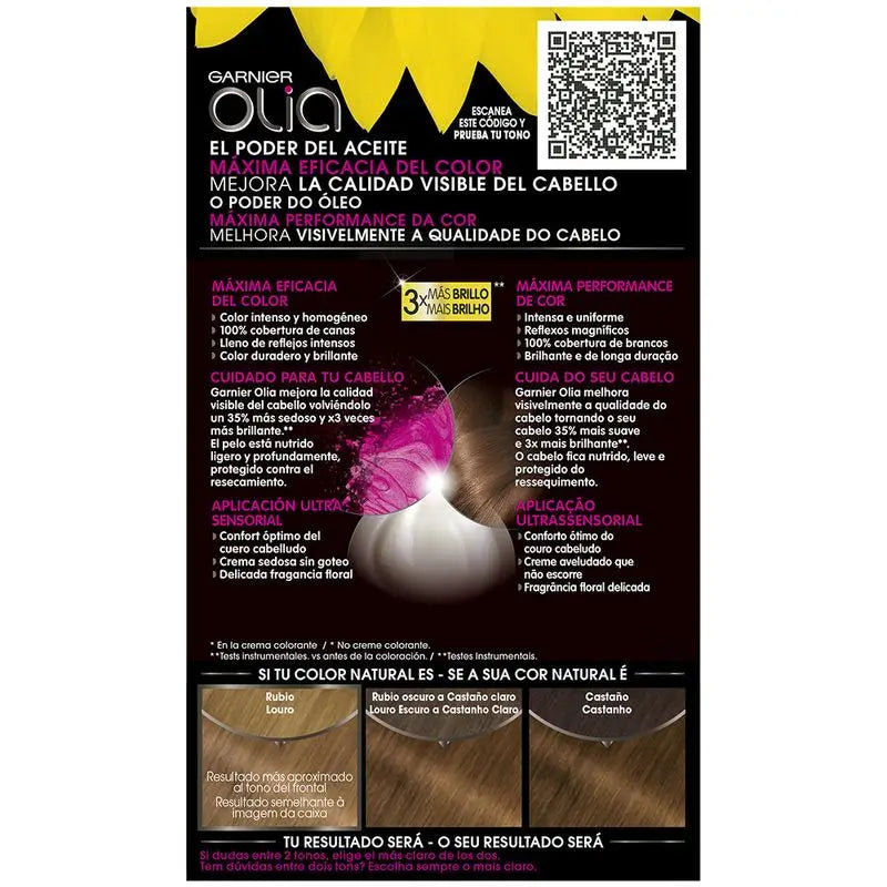 Garnier Olia Permanent Colouring Ammonia Free, Pleasant Smelling With Natural Floral Oils - Golden Blonde 7.3