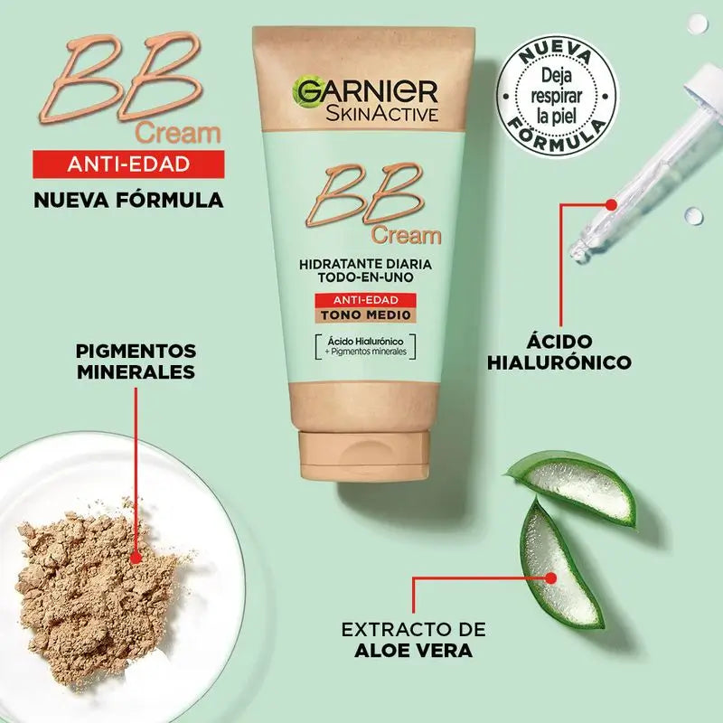 Garnier Skinactive Bb Cream Anti Age Medium Tone. All In One Moisturiser With Colour Spf15, 50Ml