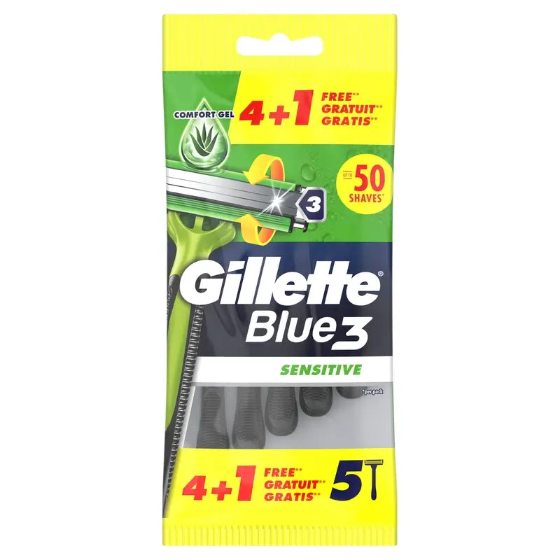 Gillette Blue3 Sensitive Men's Disposable Razor , 5 pcs.