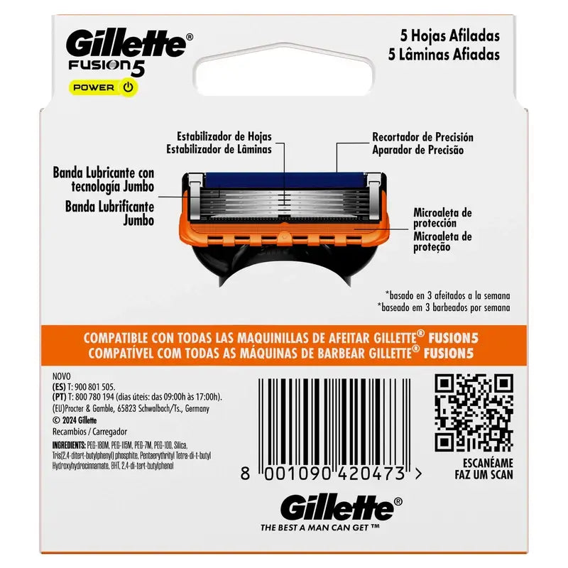 Gillette Fusion5 Power, Razor Refill, 8 pcs.