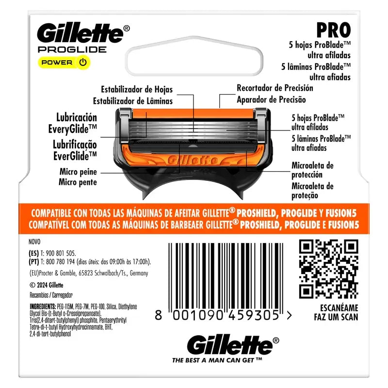 Gillette Proglide Power Men's Razor Refills, 4 pcs.