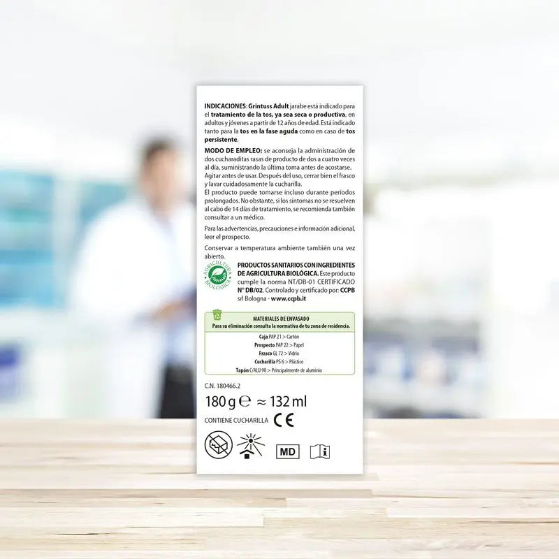 Aboca Grintuss Adult Dry and Productive Cough Syrup, 180 g